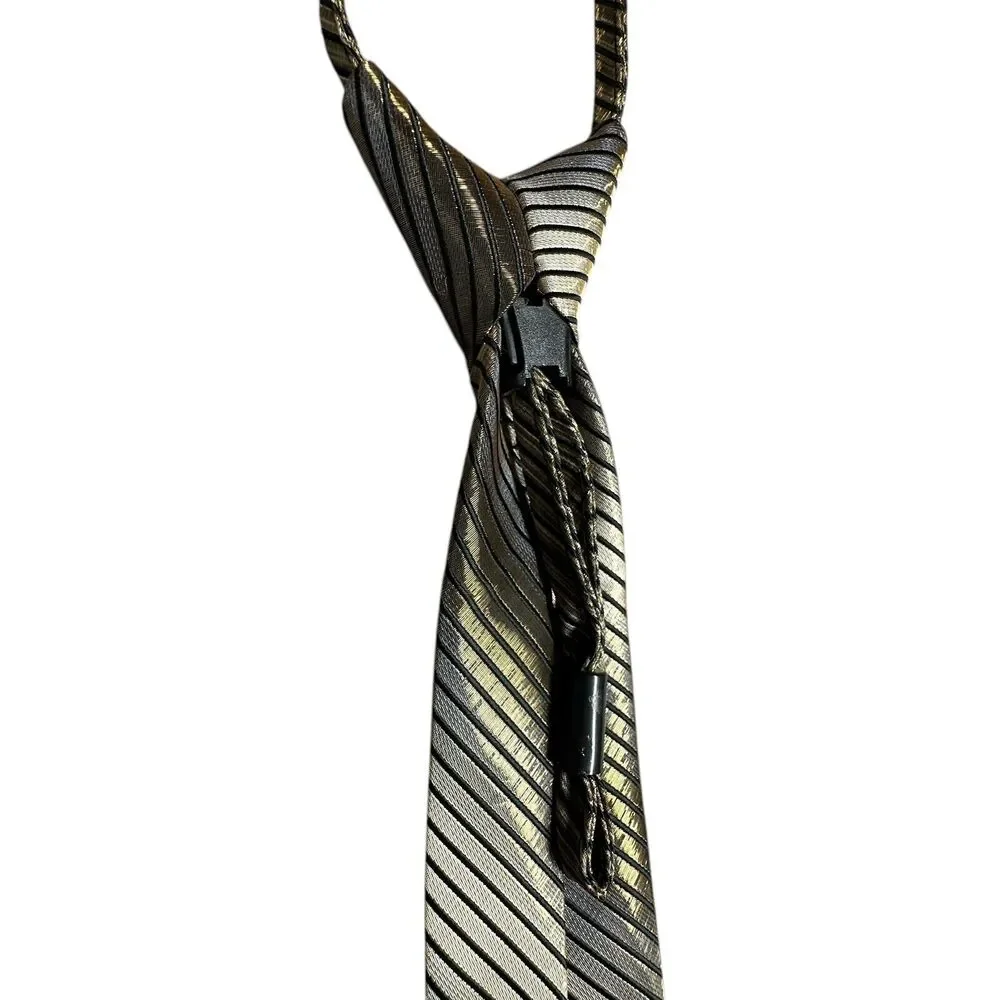 Kids Pre Tied Tie Metallic Silver Golden Shimmer Shiny Adjustable Alberto Cabale